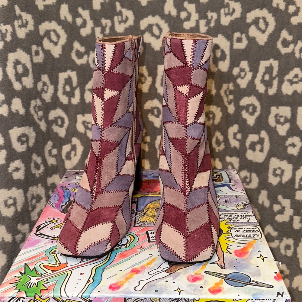 Jeffrey Campbell Verus-PW in Pink Suede Multi 😍 Heeled Booties New & Never Worn